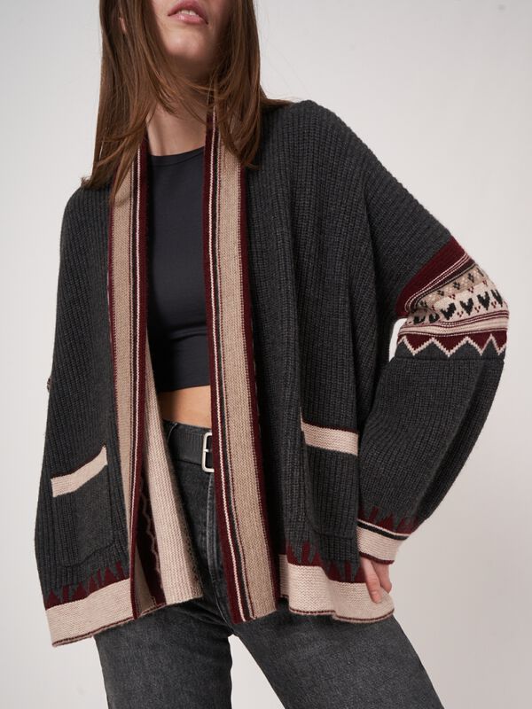 Open intarsia cardigan van cashmere mix image number 2