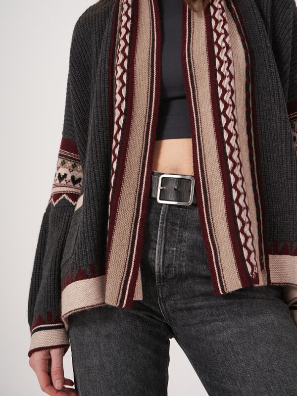 Open intarsia cardigan van cashmere mix image number 3