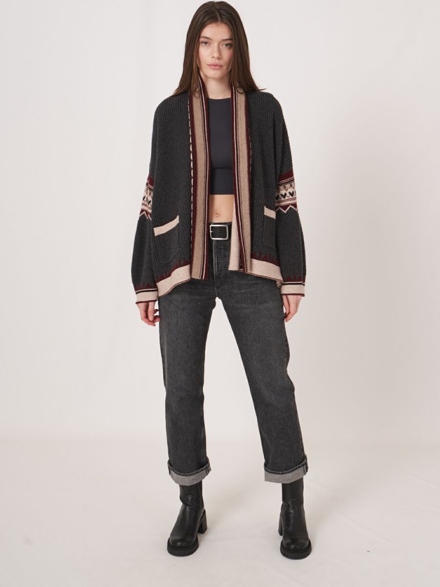 Offene Strickjacke mit Intarsienstrickdetails image number 4