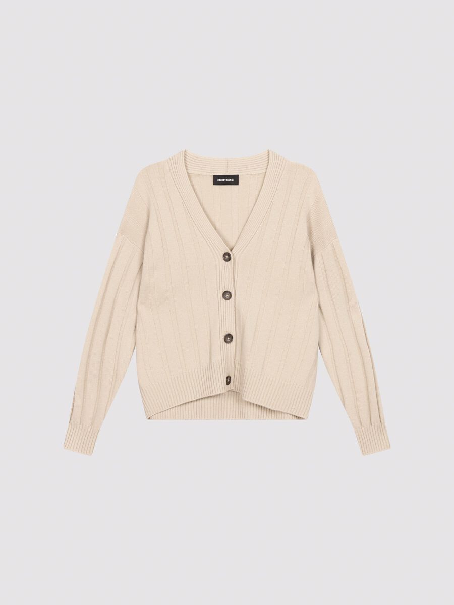 V-hals vest van kasjmiermix met ribstructuur image number 0