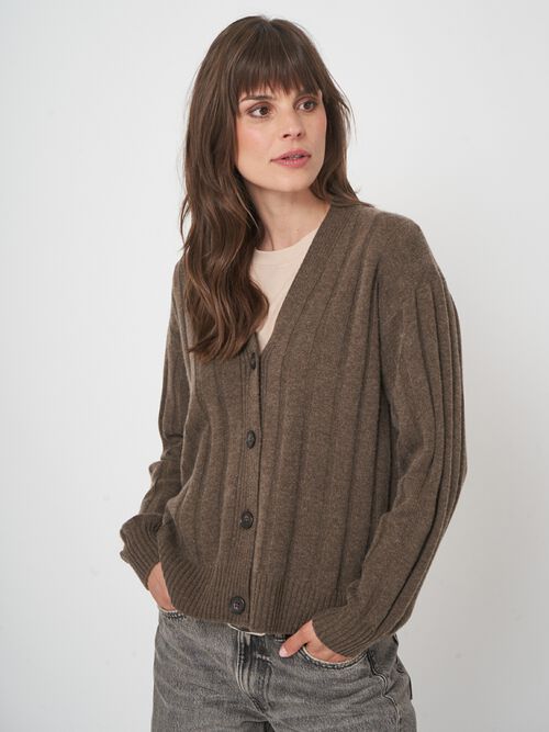 V-hals vest van kasjmiermix met ribstructuur