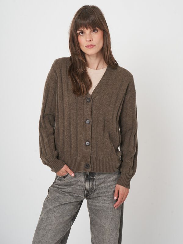 V-hals vest van kasjmiermix met ribstructuur image number 2