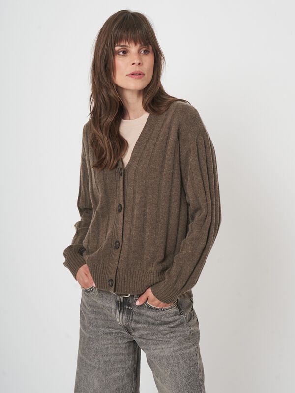 V-hals vest van kasjmiermix met ribstructuur image number 3