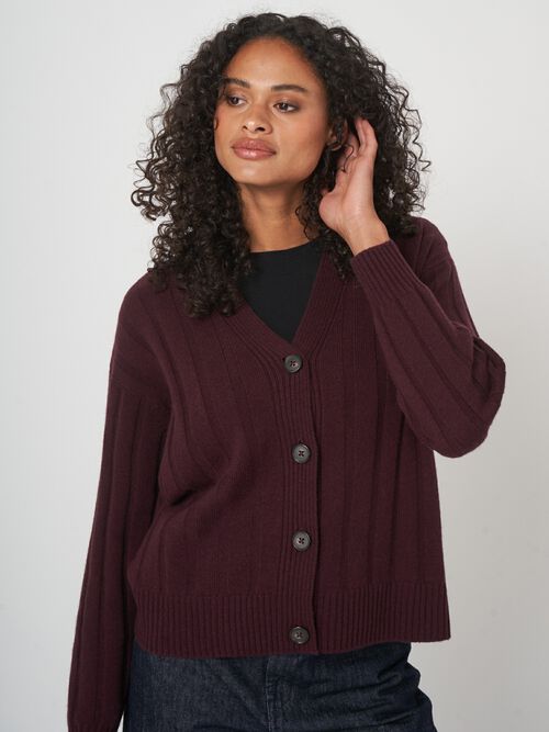 V-hals vest van kasjmiermix met ribstructuur