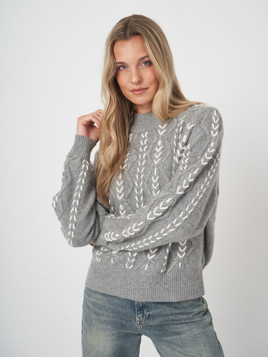 Multicolor cable sweater with hand embroidery image number 0