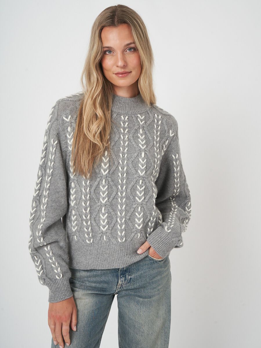 Multicolor cable sweater with hand embroidery image number 1