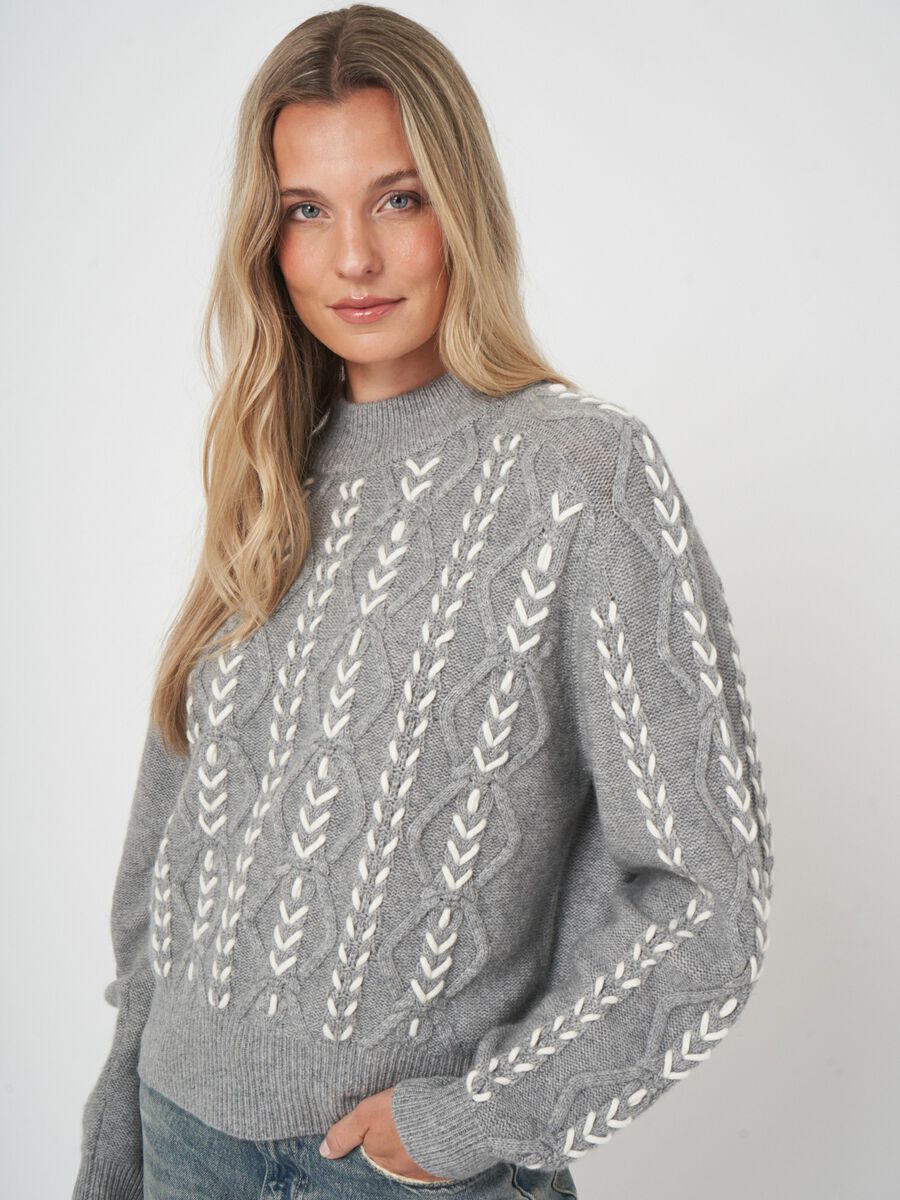 Multicolor cable sweater with hand embroidery image number 2