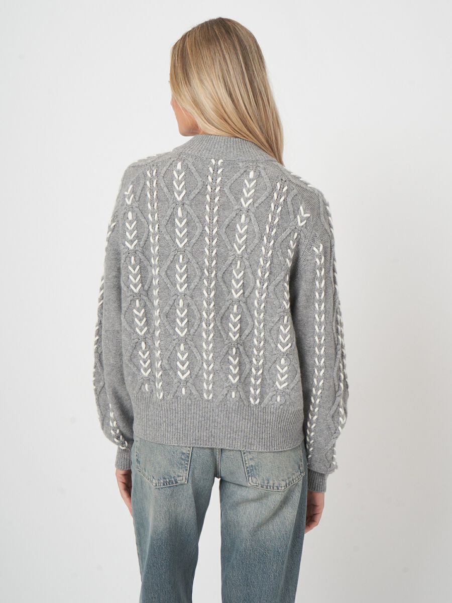 Multicolor cable sweater with hand embroidery image number 3