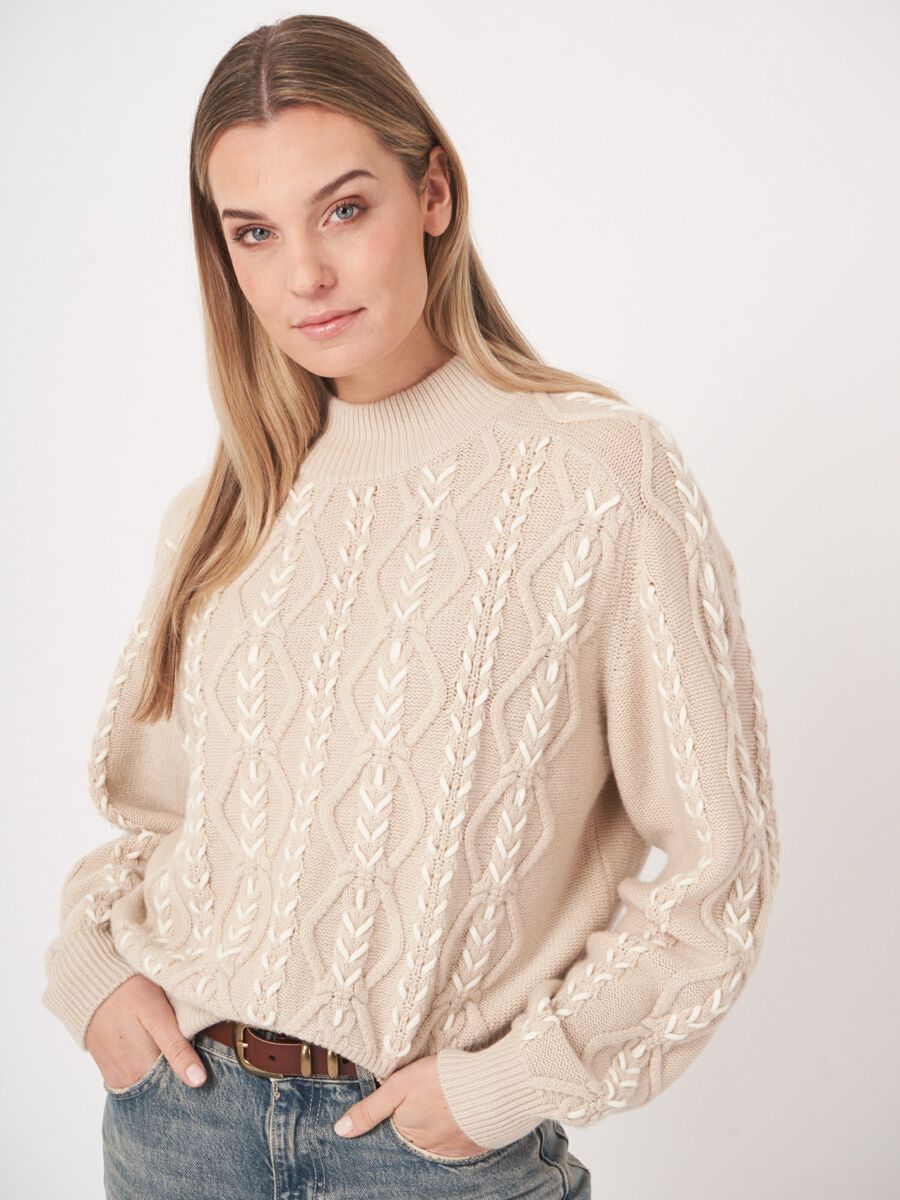 Multicolor cable sweater with hand embroidery image number 3