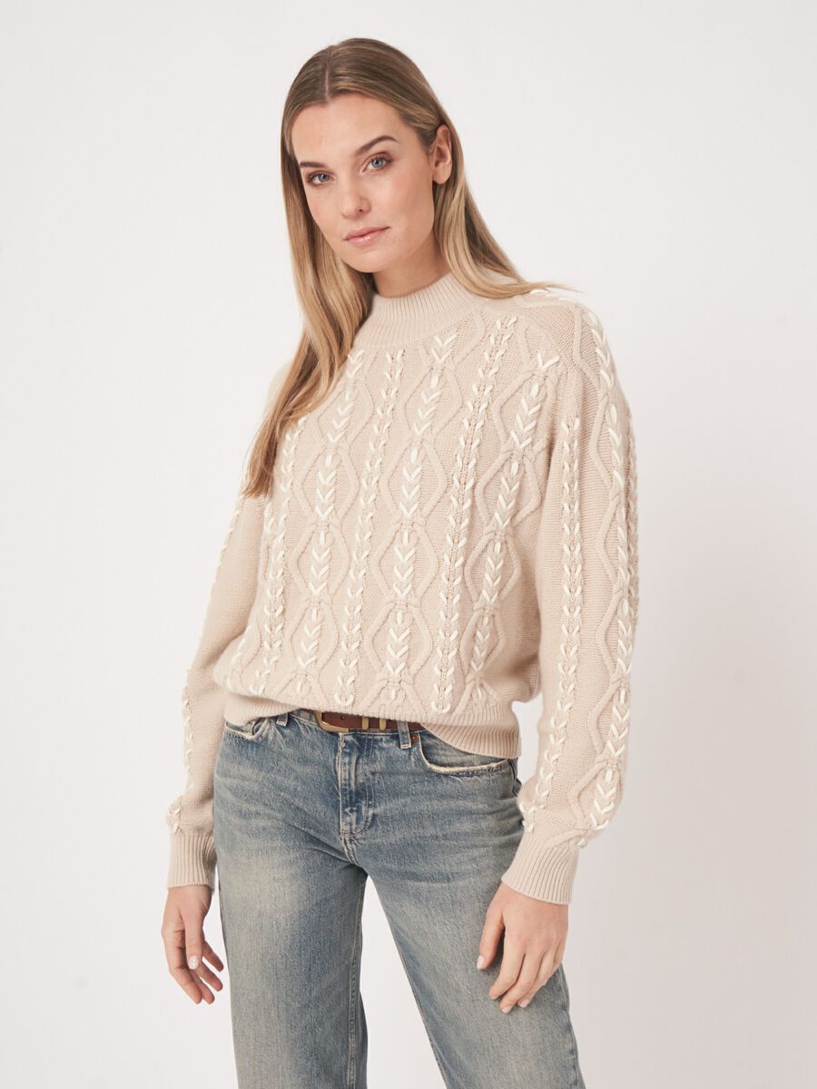 Multicolor cable sweater with hand embroidery image number 4