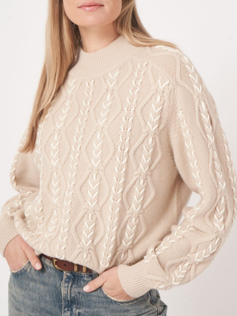 Multicolor cable sweater with hand embroidery image number 5