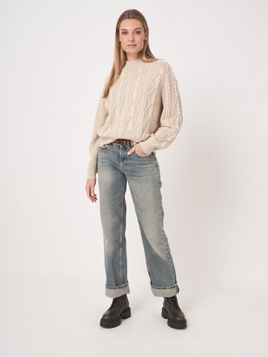 Multicolor cable sweater with hand embroidery image number 6