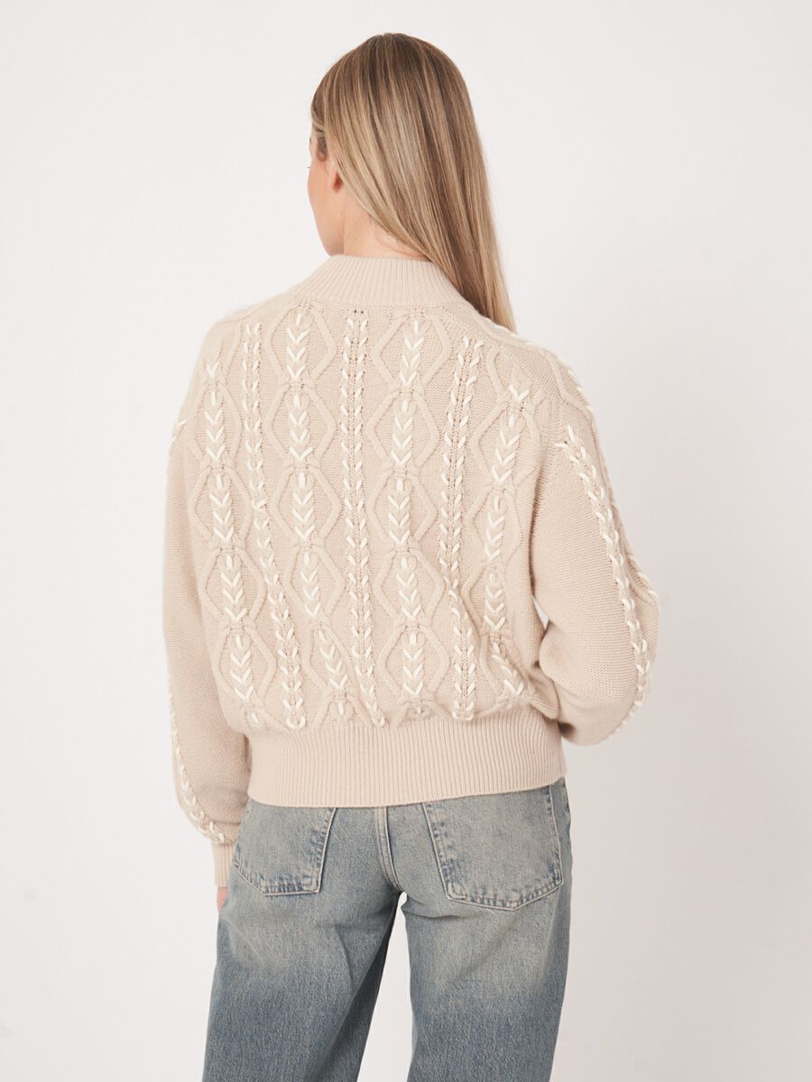 Multicolor cable sweater with hand embroidery image number 7