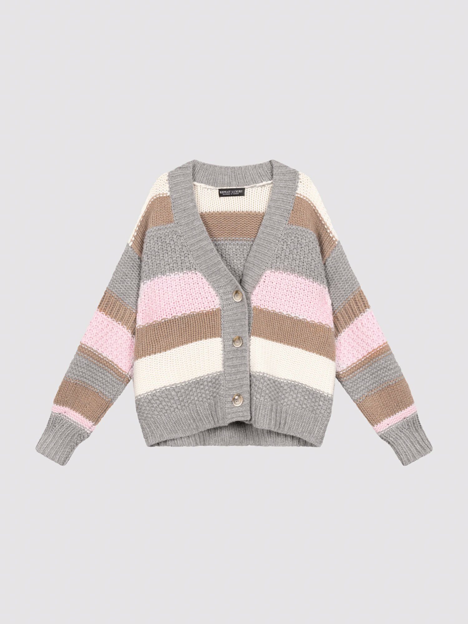 Chunky gebreid vest met strepen en gemengde texturen afbeelding