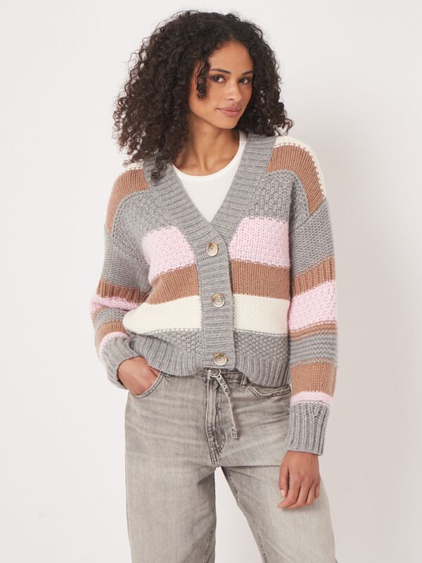 Strick-Cardigan mit Struktur und Streifen aus Kaschmir-Mix image number 1