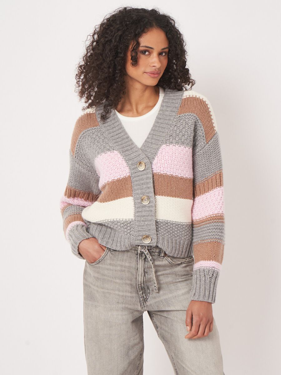 Chunky gebreid vest met strepen en gemengde texturen image number 1