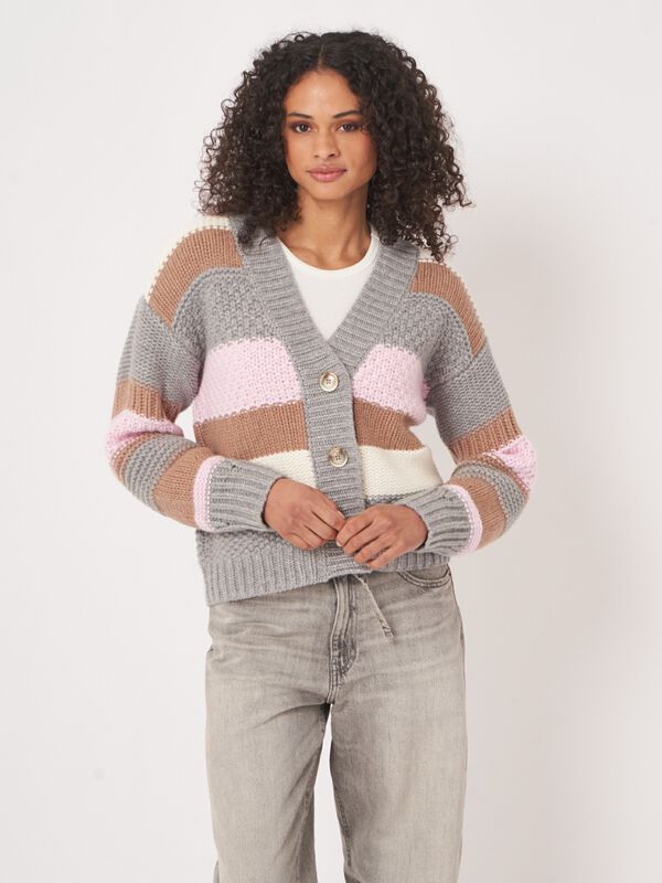 Strick-Cardigan mit Struktur und Streifen aus Kaschmir-Mix image number 4