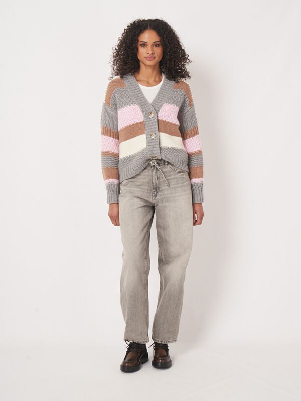 Strick-Cardigan mit Struktur und Streifen aus Kaschmir-Mix image number 5