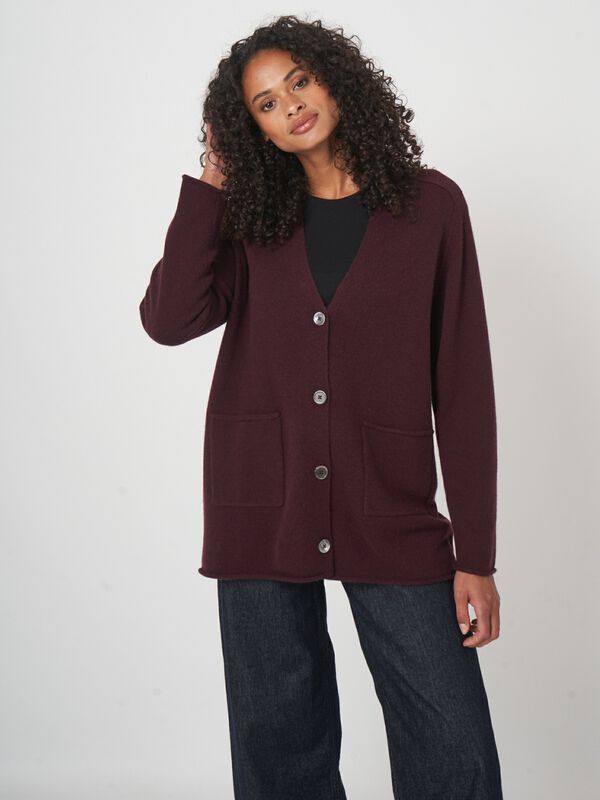 Oversized cashmere blend cardigan with front pockets image number 0
