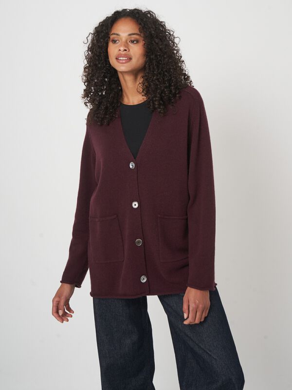 Oversized cashmere blend cardigan with front pockets image number 1