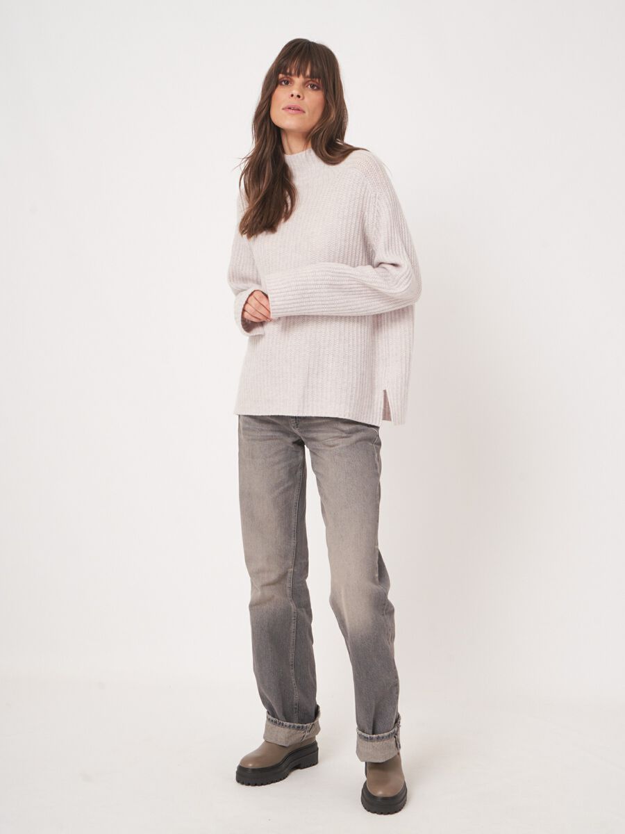 Rippstrickpullover mit Stehkragen aus Kaschmir-Mix image number 1