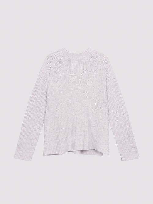 Stand collar rib knit sweater