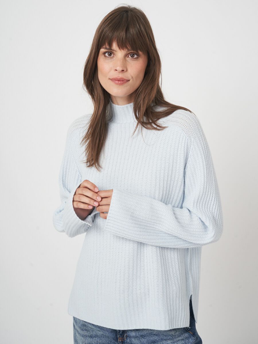 Rippstrickpullover mit Stehkragen aus Kaschmir-Mix image number 3