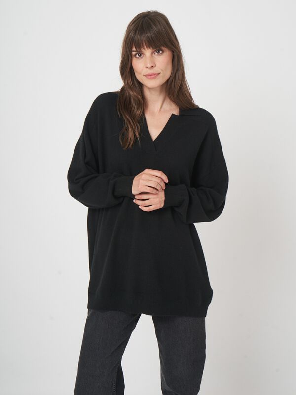 Oversized kasjmiermix trui met polokraag image number 2