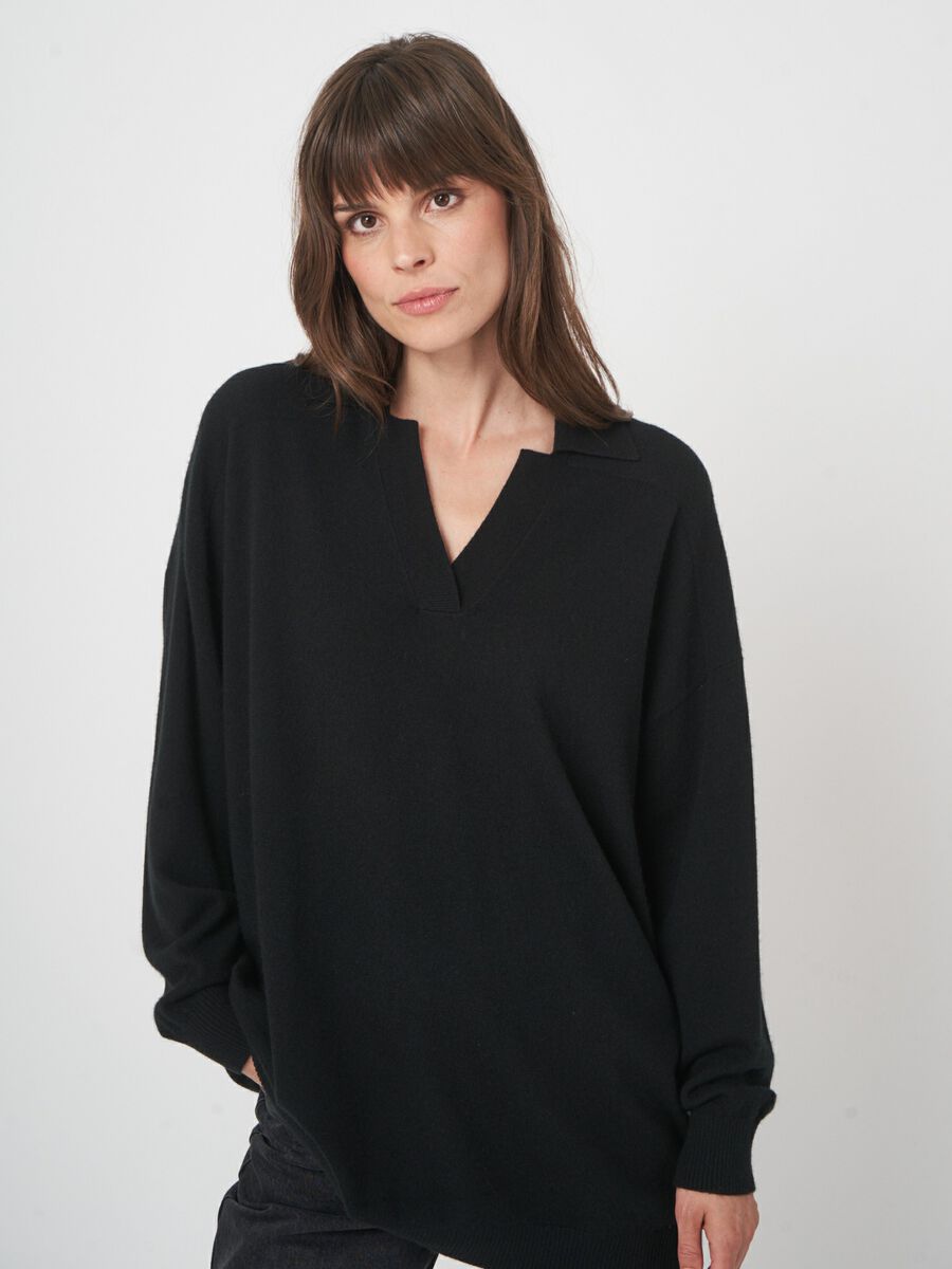 Kaschmir-Mix-Pullover mit Oversized-Schnitt und Polokragen image number 3