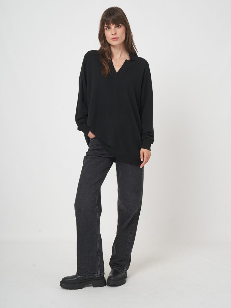 Kaschmir-Mix-Pullover mit Oversized-Schnitt und Polokragen image number 5