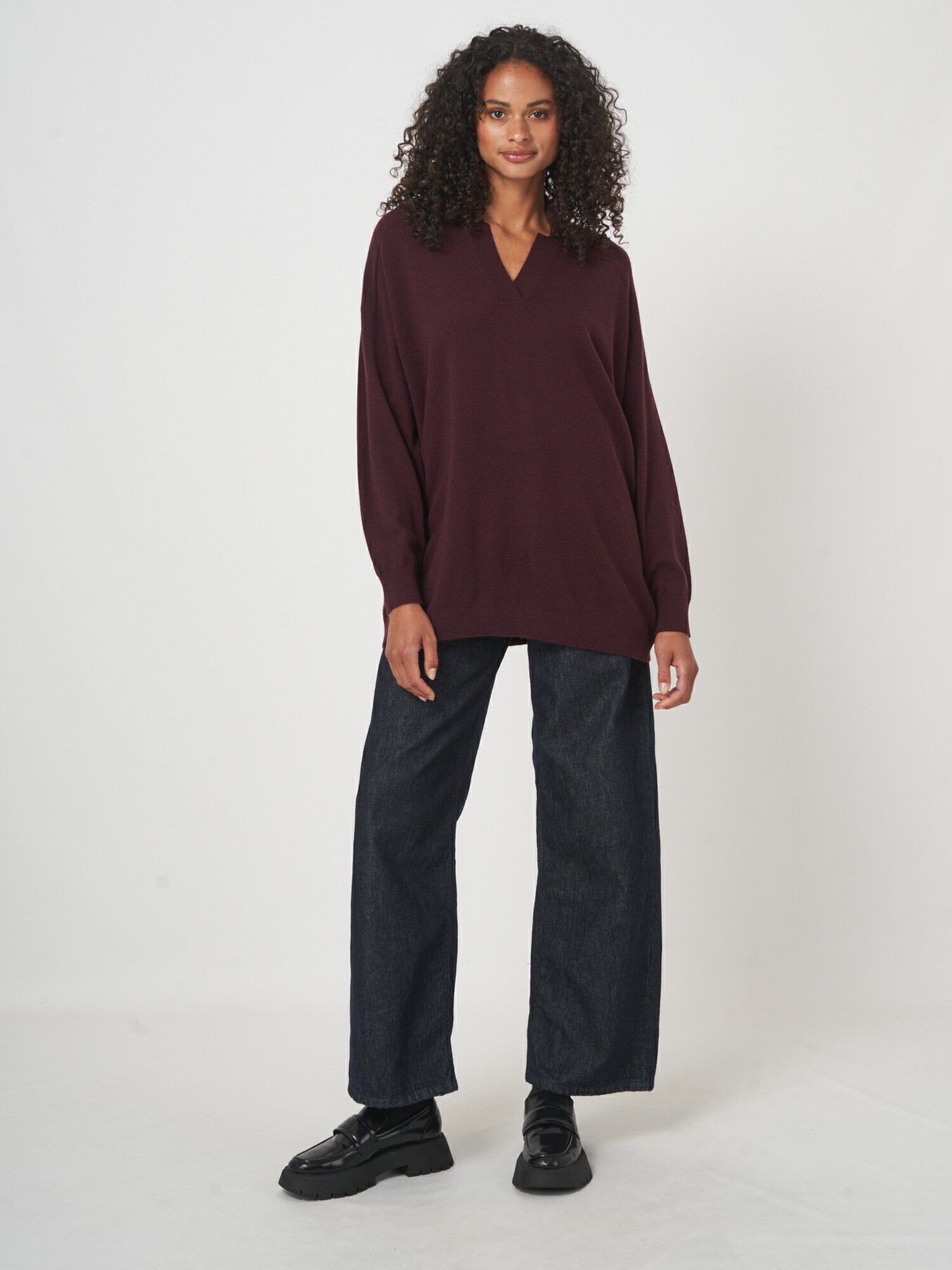 Oversized kasjmiermix trui met polokraag