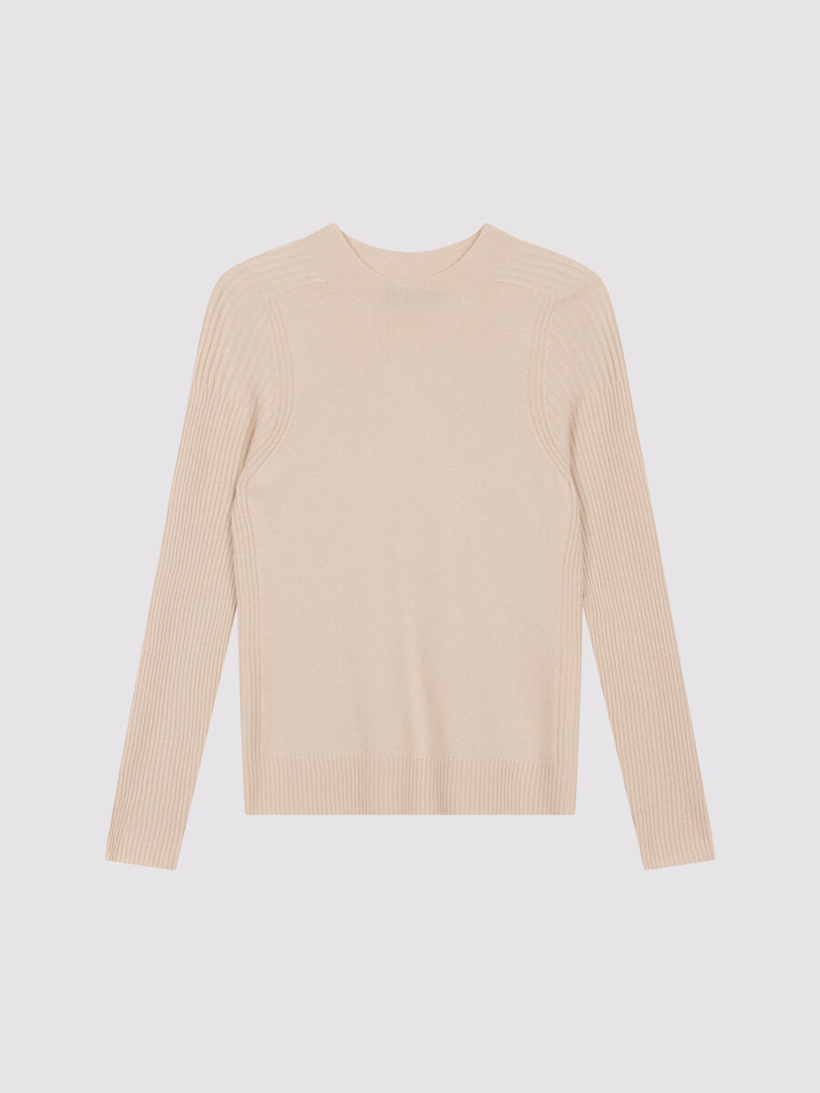 Kasjmiermix trui met ronde hals en ribstructuur image number 2