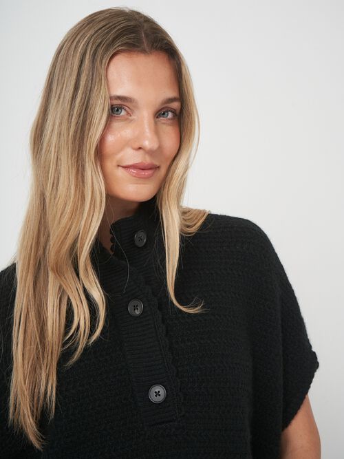 Luxe kasjmier poncho met textuur en losvallende pasvorm