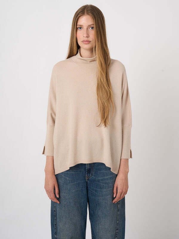 Cashmere-Blend Poncho Sweater with Stand Collar image number 1