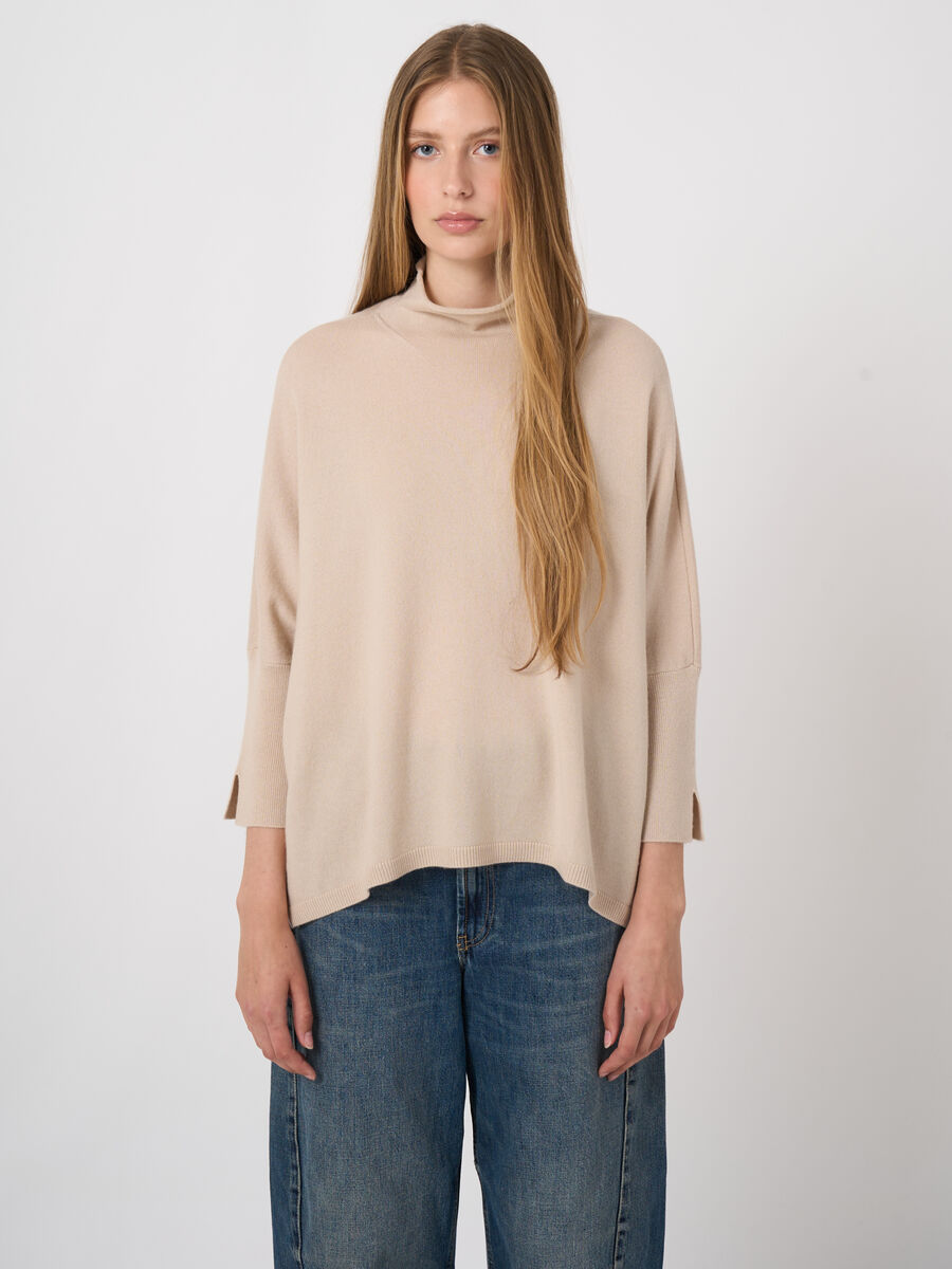 Cashmere-Blend Poncho Sweater with Stand Collar image number 1