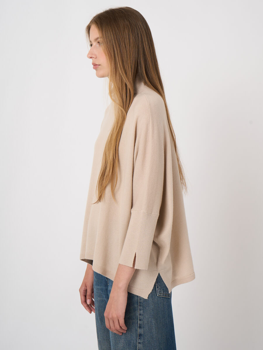 Cashmere-Blend Poncho Sweater with Stand Collar image number 2