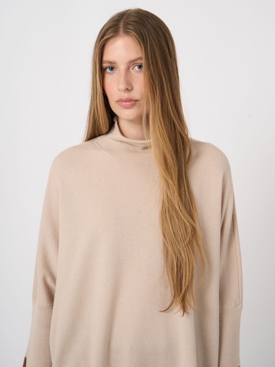 Cashmere-Blend Poncho Sweater with Stand Collar image number 3