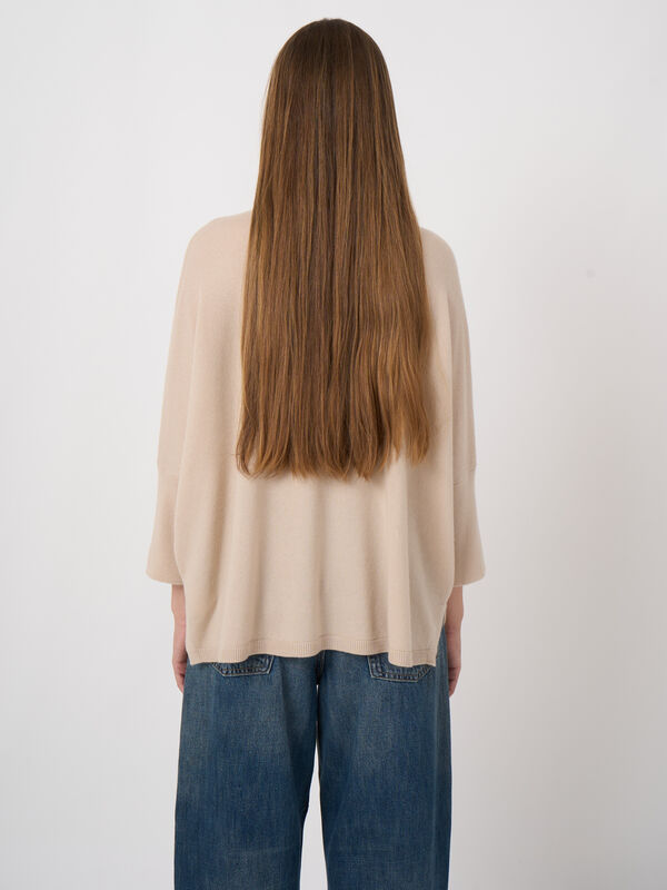 Cashmere-Blend Poncho Sweater with Stand Collar image number 4
