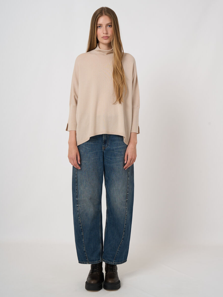 Cashmere-Blend Poncho Sweater with Stand Collar image number 5