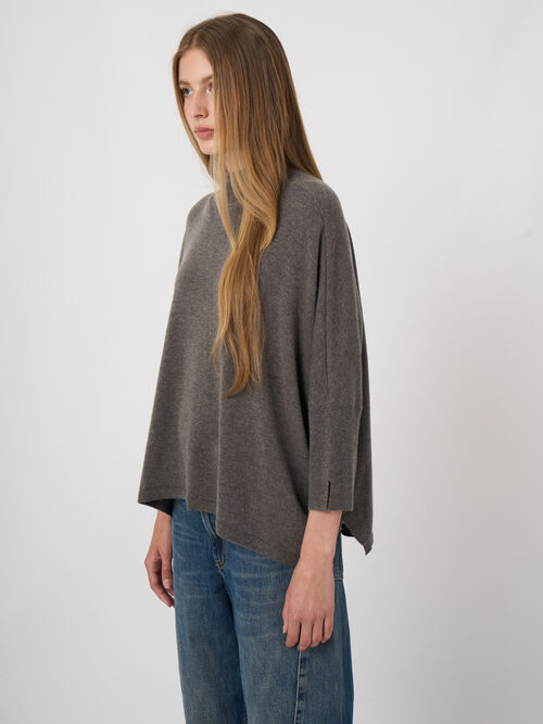 Relaxed fit poncho-style sweater in a cashmere blend