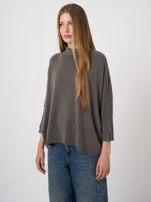 Relaxed fit poncho-style sweater in a cashmere blend