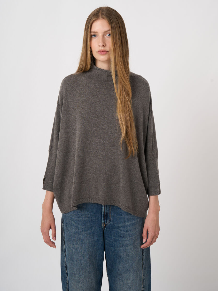 Cashmere-Blend Poncho Sweater with Stand Collar image number 4