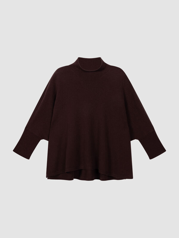 Cashmere-Blend Poncho Sweater with Stand Collar image number 0