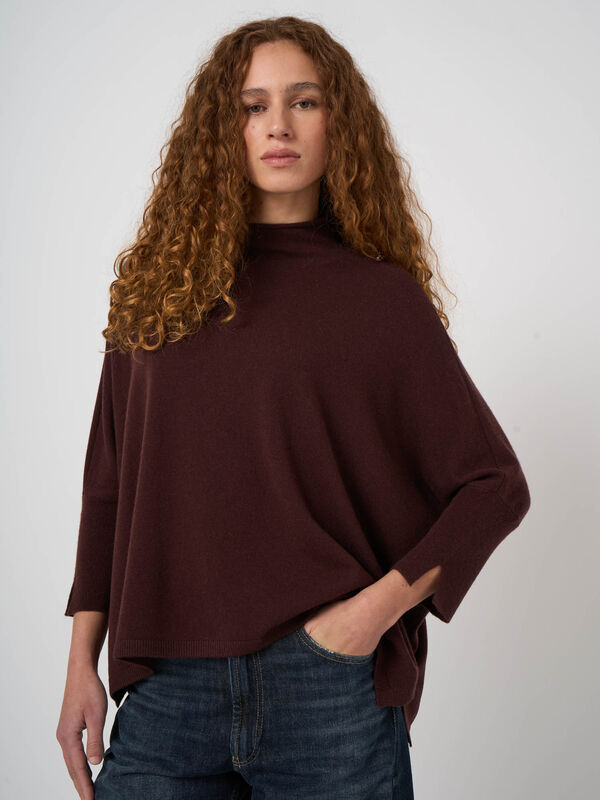 Cashmere-Blend Poncho Sweater with Stand Collar image number 1