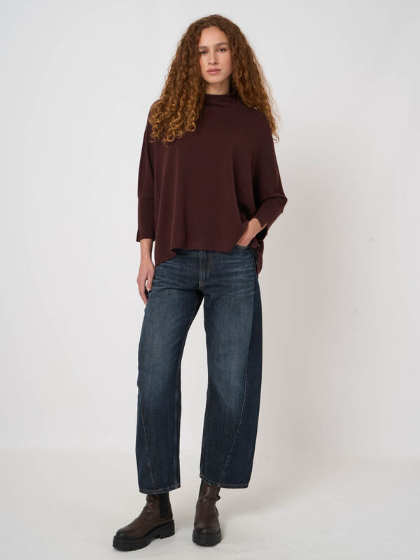 Cashmere-Blend Poncho Sweater with Stand Collar image number 3