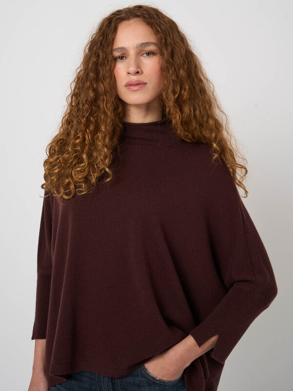 Cashmere-Blend Poncho Sweater with Stand Collar image number 4