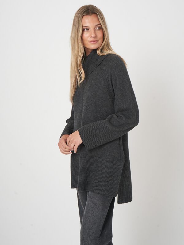 Long fit a-line turtleneck pullover image number 1