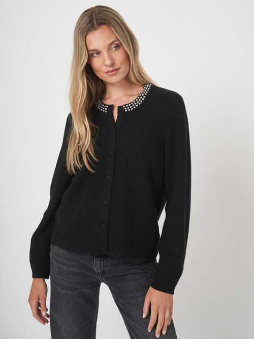 Boxy ribgebreid vest met parelaccent