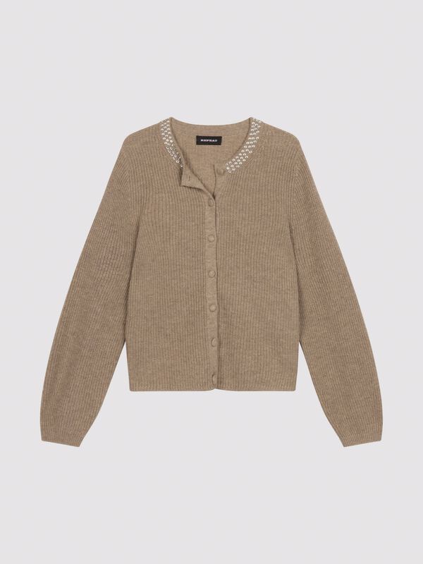 Boxy ribgebreid vest met parelaccent image number 0