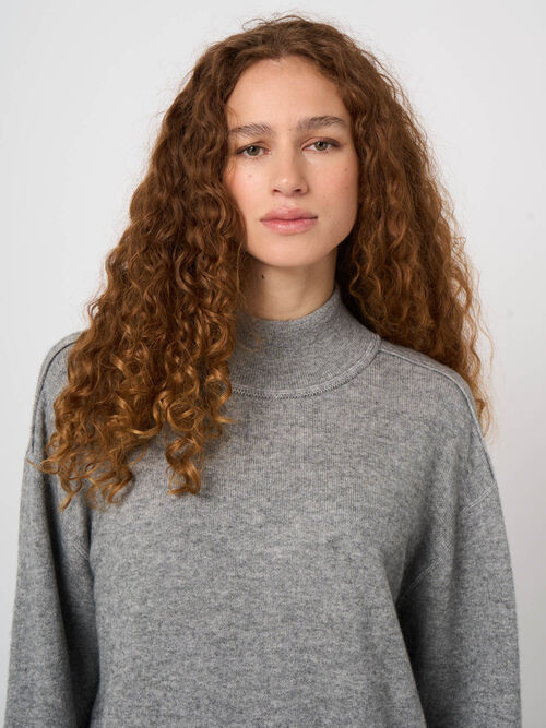 Wool-Cashmere Terry Knit Sweater with Mock Neck